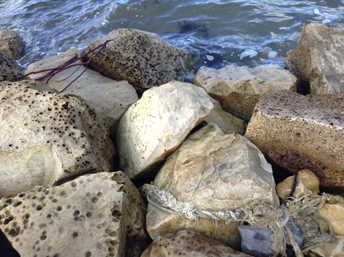 海に積み上げられた石