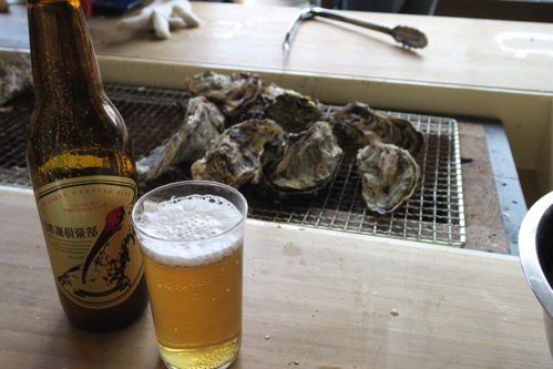 焼き牡蠣と日本海ビール